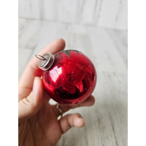 Antique indent red ball mercury reflector ornament West Germany Xmas glitter tre - Picture 5 of 12